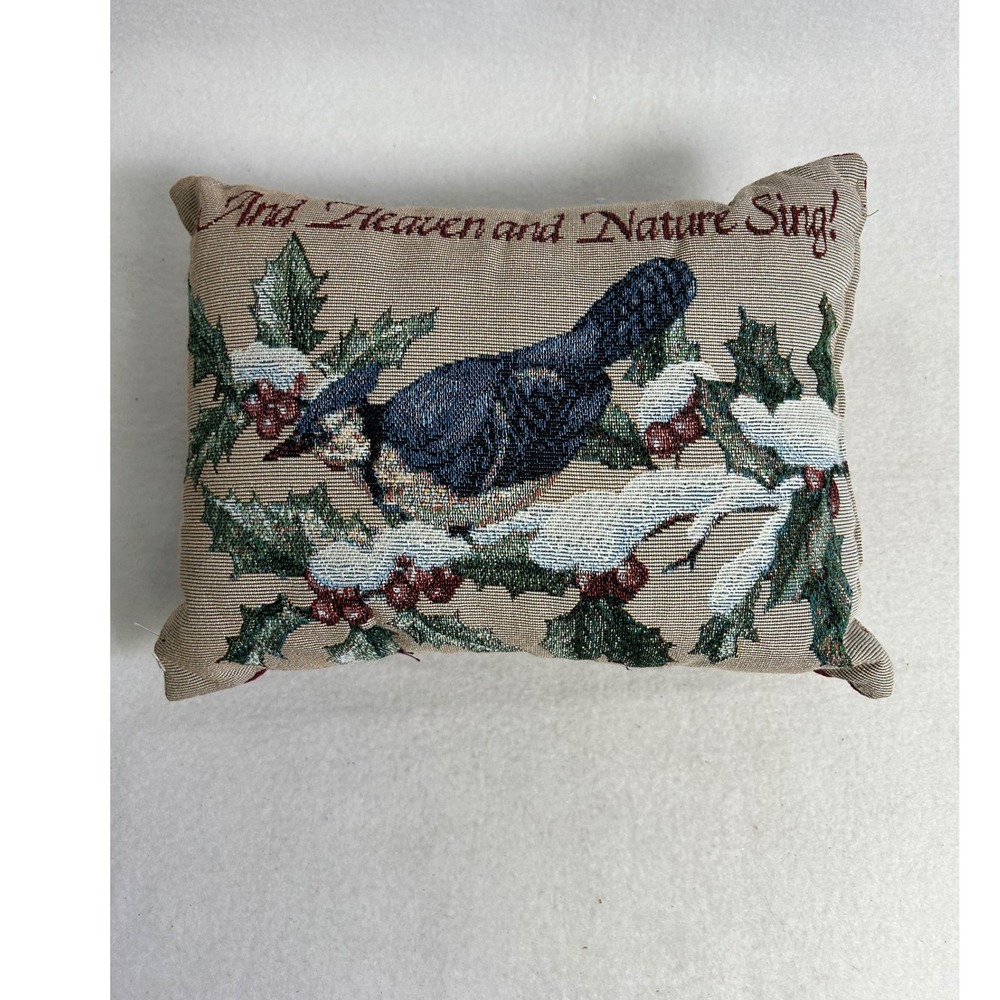 Christmas Holiday Home Decor Red Blue Jay Tapestry Accent Pillow 8x11